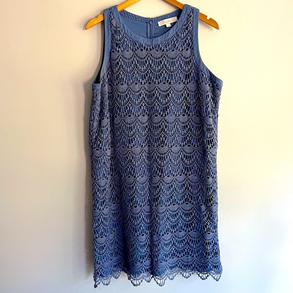 LOFT Dresses & Skirts - LOFT Blue Crochet Sleeveless Mini Dress size 16